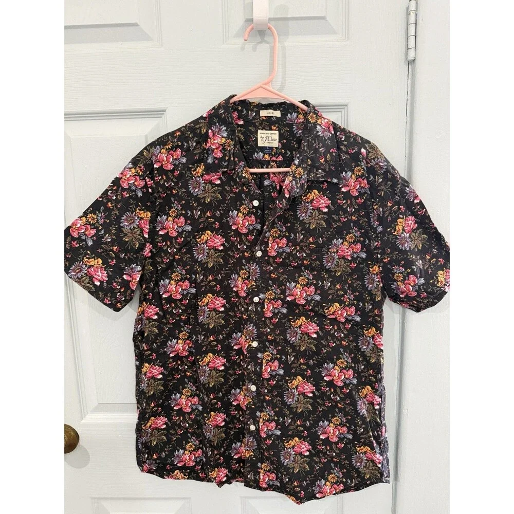J.CREW Men's Floral Short Sleeve Button Up Slim Size Large